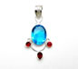 Sterling Silver Pendant with Aqua Blue  Red Crystals
